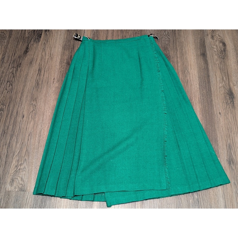 O'Neil of Dublin Green Wool Pleated‎ Kilt Wrap Skirt Made in Ireland USA 10